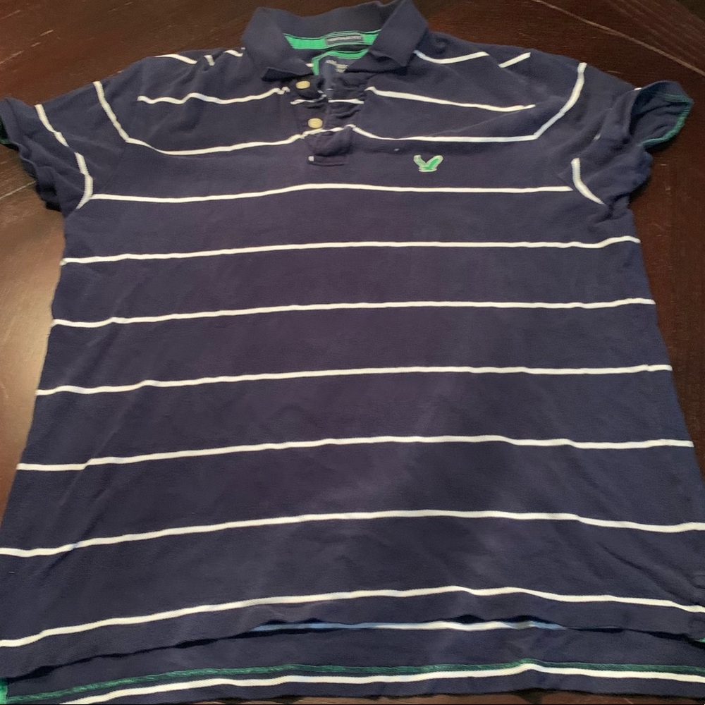 American eagle blue striped polo vintage fit